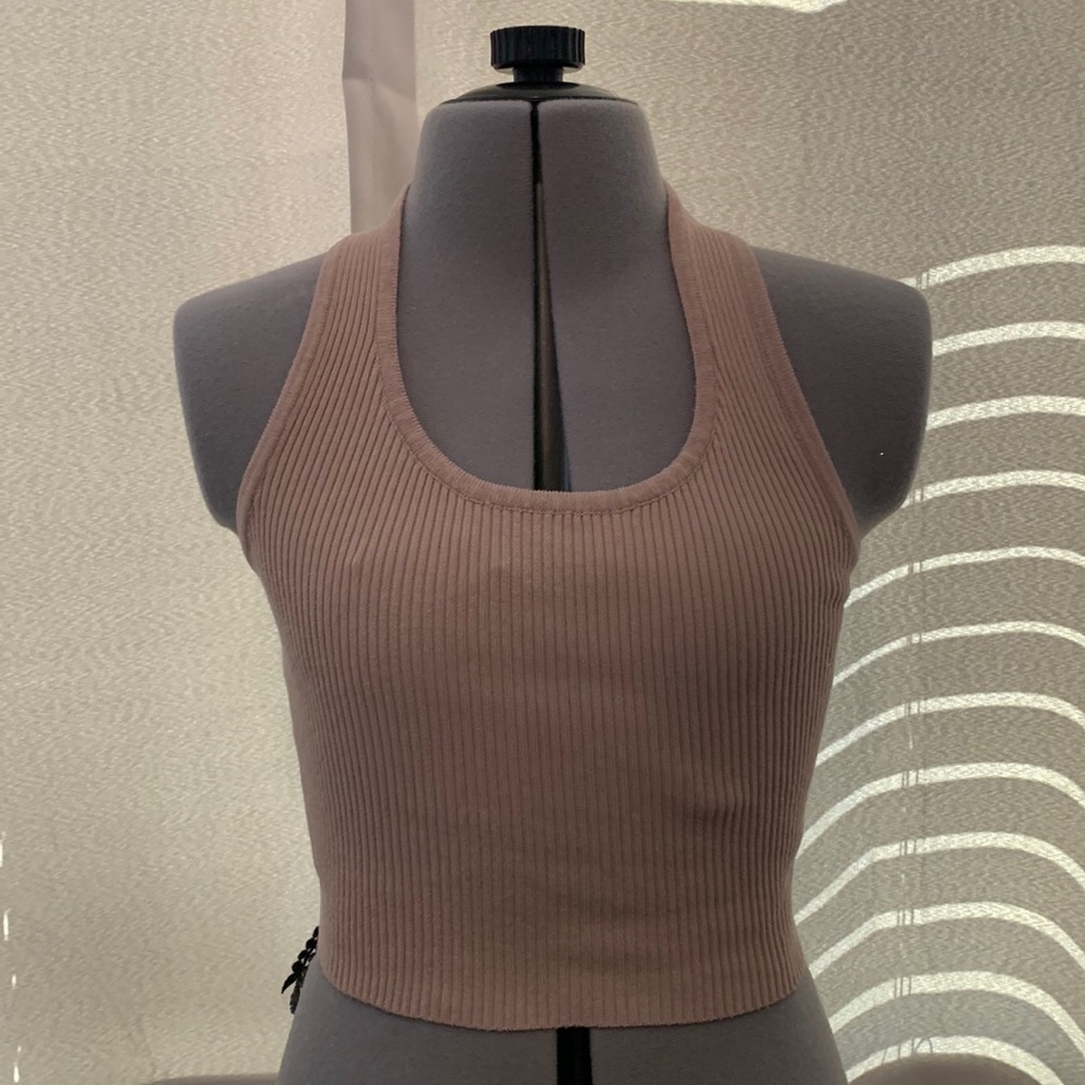 Tan lace up halter top